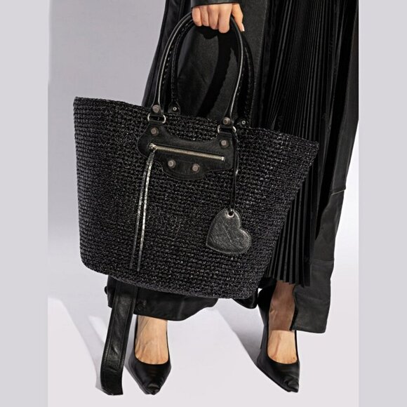Balenciaga Women's Large Le Cagole Panier Black Raffia Tote Bag (MSRP $1,750) - Picture 2 of 13